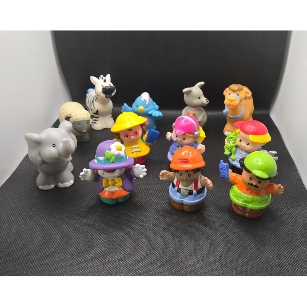 Fisher Price Little People Figures Lot 12pc Animals People Construction Clown